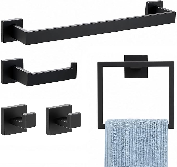 Mattle Black Towel Bar, SUS304 Stainless Steel Bathroom Hardware Set, Towel Racks for Bathroom Wall Mounted 16-Inches