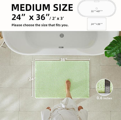TYUU Waffle Bath Mat, Boho Bathroom Rugs Non Slip, 36x24 Pale Green | Super Absorbent Quick Dry Bath Rug, Non-Slip Backing, Soft Waffle Washable Farmhouse Bathroom Mats, Tub, Shower & Home Decor