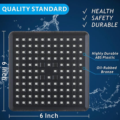 Voolan High Pressure Rain Shower Head - Luxury Modern Look - The Adjustable Replacement For Your Bathroom Showerhead - 6" Square High Flow Pressure Boosting Showers (Oil Rubbed Bronze)