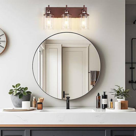3-Light Bronze Bathroom Light Fixtures Over Mirror,Modern Bathroom Vanity Light with Clear Glass Shade, Wall Sconce for Bathroom Hallway Cabinet Bedroom Kitchen Living Room Foyer E26 Base
