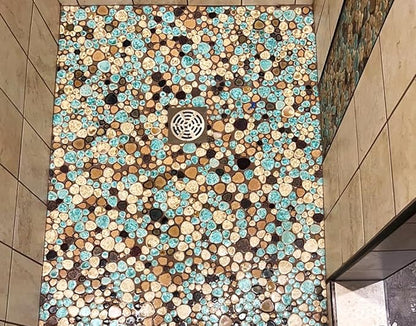 Pebble Porcelain Tile Fambe Turquoise Green Beige Shower Floor Pool Alley Tiles Mosaic TSTGPT005 (5 Square Feet)