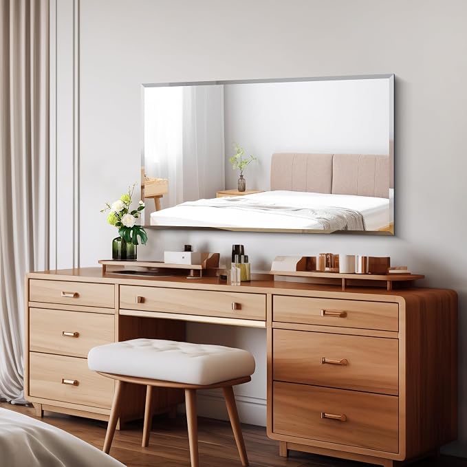 CILIBER Beveled Mirror, 24x40 Frameless Beveled Bathroom Mirrors for Wall, 3mm Tempered Glass Rectangle Vanity Mirror with Beveled Edge, Crystal-Clear, Hangs Horizontally or Vertically