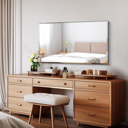 CILIBER Beveled Mirror, 24x40 Frameless Beveled Bathroom Mirrors for Wall, 3mm Tempered Glass Rectangle Vanity Mirror with Beveled Edge, Crystal-Clear, Hangs Horizontally or Vertically