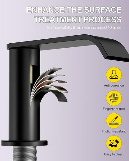 2 Pack Matte Black Waterfall Bathroom Faucet for Sink 3 Hole 8 Inch | Widespread Bathroom Sink Faucets with Pop-up Drain Supply Lines Stainless Steel 2-Handle Bathroom Sink Faucet by Homevacious