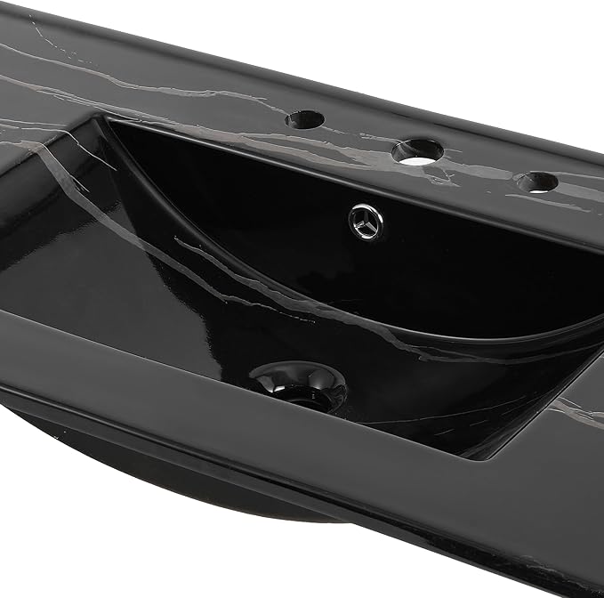 JONATHAN Y SNK1003D Ancillary 3-Hole 36 in. W x 18.25 in. D Classic Contemporary Rectangular Ceramic Single Sink Basin Vanity Top, Black Marble Effect
