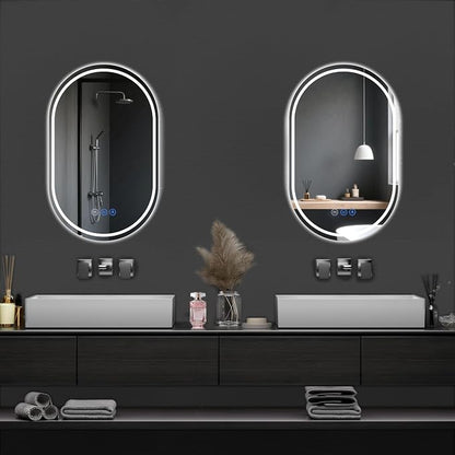 Oval LED Bathroom Mirror, 22"x 36" Frameless Lighted Mirror | LED Mirror with Front Light & Backlit, Anti-Fog, Dimmable Wall Mounted Lighted Mirror, Pill-Shaped Smart Bathroom Mirror