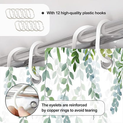 AWERT Plant Shower Curtain for Bathroom Sage Green Eucalyptus Waterproof Quick-Drying Green Leaves Shower Curtain Set with Hooks 72x78 Inch