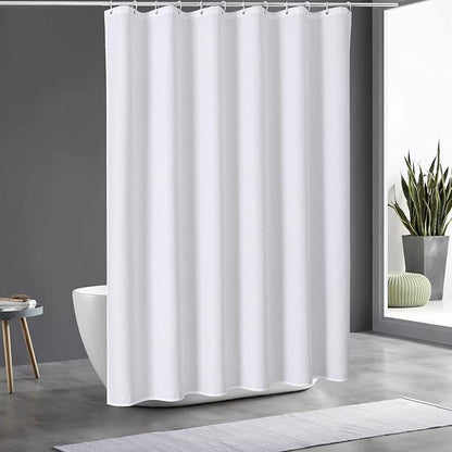 MitoVilla Extra Long Shower Curtain 72 x 84, White Waffle Farmhouse Fabric 84 inch Shower Curtain, XL Shower Curtains for Bathroom Decor, Luxury Weighted Shower Curtain 84 inch