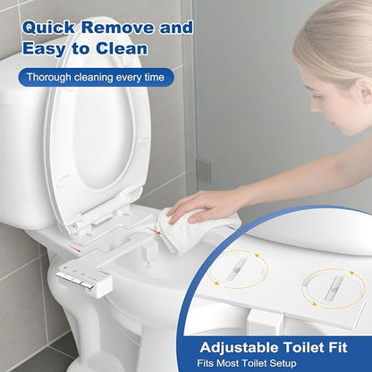 Hibbent 2 Pack Ultra-Slim Bidet Attachment for Toilet, Non-Electric Self Cleaning Bidet Toilet Seat, Adjustable Water Pressure Bidet Sprayer, Retractable Dual Nozzles for Rear & Feminine Wash