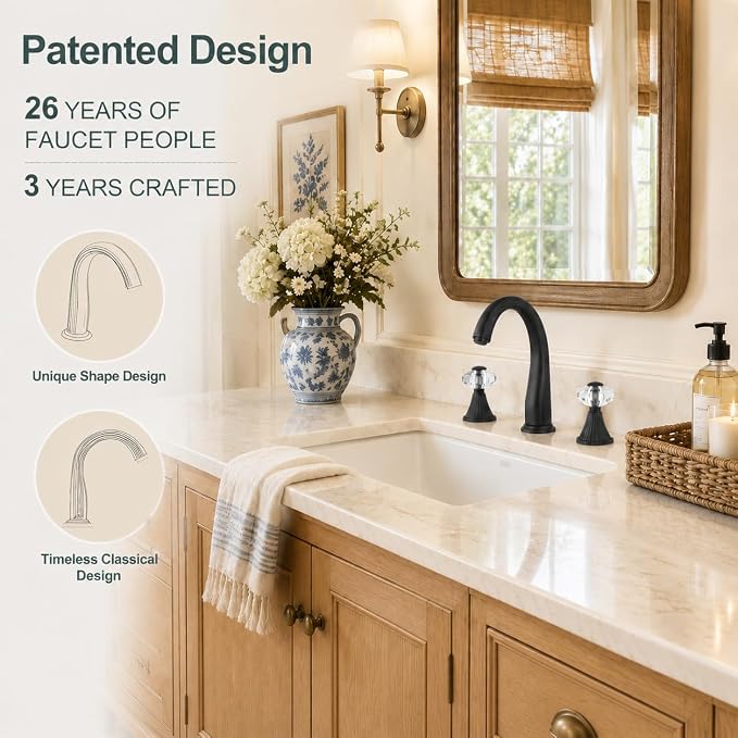 Bathroom Faucets 3 Hole, Sink Faucet 3 Hole with Crystal Knobs, White Gold Bathroom Sink Vanity Vintage Taps with Supply Hoses, Three Hole Vessel Bathroom Faucets,llaves para lavamanos de baño