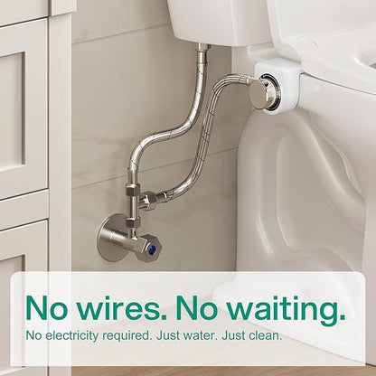 hansrapo Bidet Attachment Non-Electric, Dual Retractable Nozzles for Rear & Feminine Wash, Adjustable Water Pressure, Space-Saving Design for Small Bathrooms.