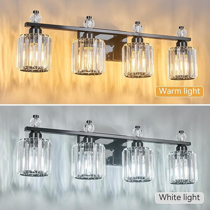 Bathroom Vanity Lights 4-Light Plating Black Modern Crystal Vanity Light Fixtures Over Mirror Crystal Bathroom Vanity Lighting Fixtures