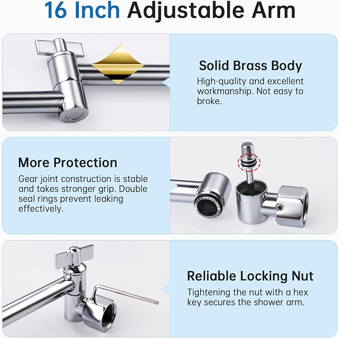 G-Promise 14 Inch All Metal Rain Shower Head with Extension Arm | Built to Last, Rust Resistant, Easy to Install, Adjustable, Full Body Coverage Large Rainfall Shower Head, Daily SPA