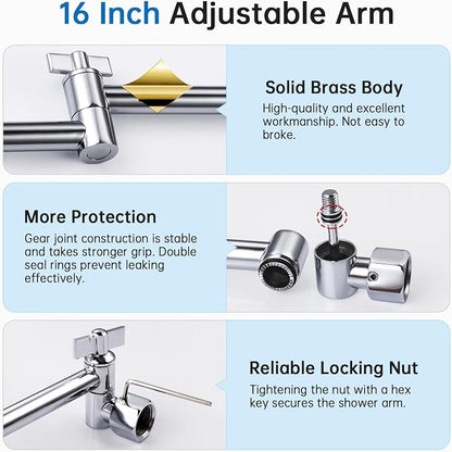 G-Promise 14 Inch All Metal Rain Shower Head with Extension Arm | Built to Last, Rust Resistant, Easy to Install, Adjustable, Full Body Coverage Large Rainfall Shower Head, Daily SPA