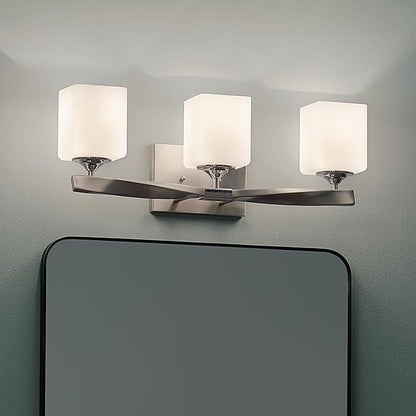 Kichler Marette 22.75" Vanity Light in Brushed Nickel, 3-Light Modern Bathroom Light with Satin Etched Cased Opal Glass, (22.75" W x 8" H), 55002NI