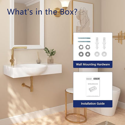 DeerValley 30x18 Inch Wall-Mounted Bathroom Sink, White Ceramic Floating Vessel Sink with Left-Side Faucet Hole and Overflow, Model DV-1WS0125L