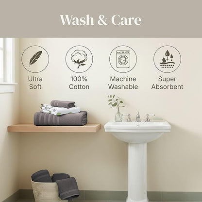 Modern Threads Natural Vine 6-Piece 100% Cotton Towel Set – Yarn Dyed Jacquard – Includes 2 Bath Towels, 2 Hand Towels, 2 Washcloths – Absorbent, Quick Dry, Soft & Durable – Gray