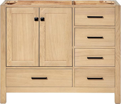 ARIEL Cambridge 42-inch Bathroom Vanity Base Cabinet,Solid Wood, 2 Soft Closing Doors, 5 Dovetail Drawers, White Oak