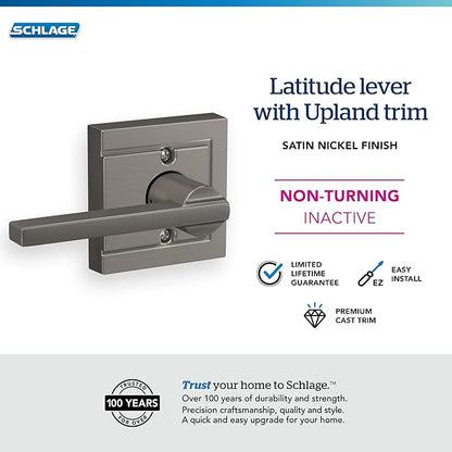 SCHLAGE Lock Company Latitude Lever with Upland Trim Non-Turning Lock, Satin Nickel (F170 LAT 619 ULD)