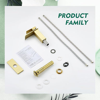 CREA Brushed Gold Bathroom Faucet 1 Hole,Gold Waterfall Bathroom Faucet Single Handle Bathroom Sink Faucet with Drain Stopper/ 3 Hole Deck Plate,RV Basin Vanity Faucet,Stainless Steel