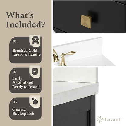 Lavanti Oakford 24 Inch Bathroom Vanity with Sink – Stylish Black Vanity Bathroom with Storage Cabinet – Modern Bathroom Vanities with Single Vanity Sink & Quartz Countertop