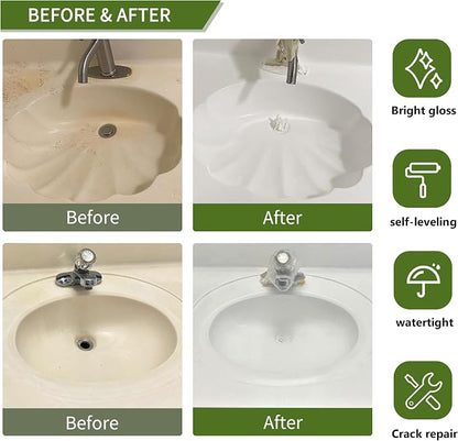 White Ceramic Tub and Tile Refinishing Kit - Bathtub, Bathroom Wall, Countertop, Sink Paint - Easy to Use, Waterproof, Low Odor, No Toxic (（32 FL OZ White 50-60 sq.ft)