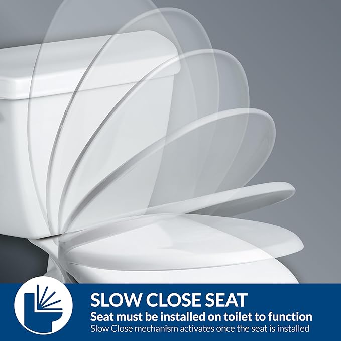 Bemis 7300SLEC Slow Close Toilet Seat, Easy Clean Hinges and Durable Plastic Seat, Made in USA, Elongated, White