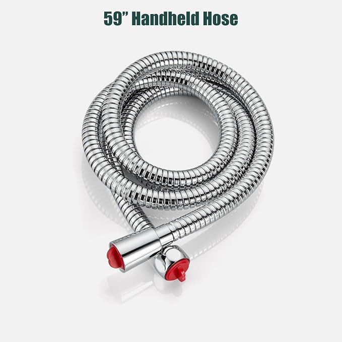 Heyalan Hand-held Shower Head Set-SUS304 Handheld Shower,Polish Chrome | SUS304 stainless steel wand, curved-style design, single rain spray, 59-inch long hose and standard 1/2-inch connection