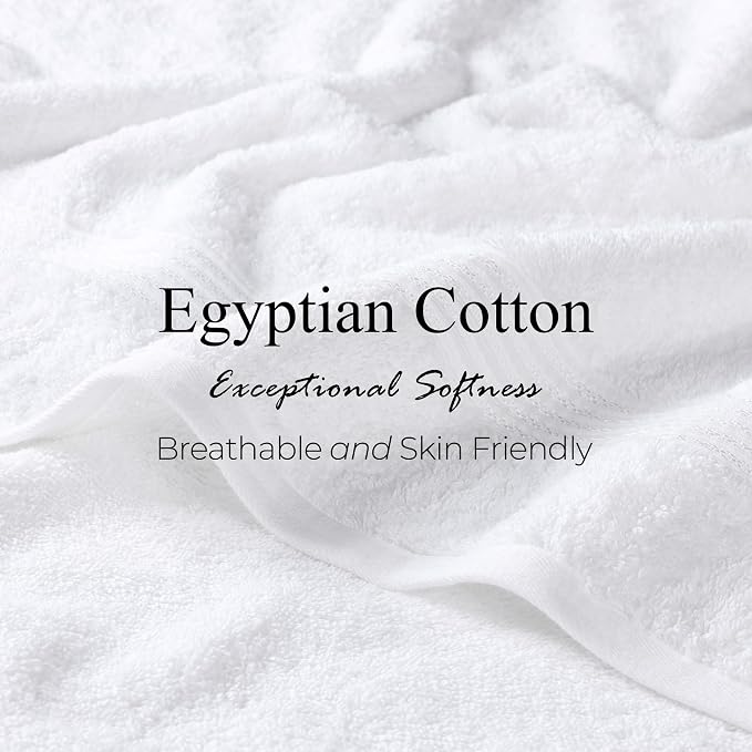 SUPERIOR Egyptian Cotton Bath Towel Set, Home Bathroom Towels, Master, Guest Bath, Decor Essentials, Quick Dry, Absorbent, Large Body Towels, Spa, Hotel, Resort, Adult, Kids, Set of 2, White