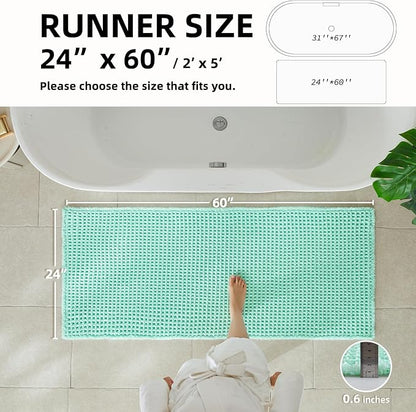 TYUU Waffle Runner Rug Bathroom, Long Boho Bath Mat, 60x24 Aqua Blue | Super Absorbent Quick Dry Bath Rug, Non-Slip Backing, Soft Waffle Washable Farmhouse Bathroom Mats, Tub, Shower & Home Decor