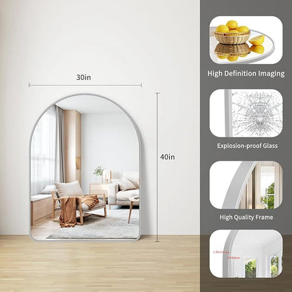 FORBATH Arched Bathroom Mirror 40x30 Inch, Silver Arch Wall Mirror with Aluminum Frame, Arched Mirror for Dresser, Fireplace,Entryway,Home Decor,Hanging or Leaning Against Wall