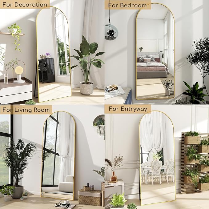 Dewfig Mirror Full Length, 64"X20" Arched Floor Mirror, Gold | Aluminum Alloy Frame Full Body Mirror, HD Shatterproof Tempered Glass, Lean/Stand/Wall for Living Room,Bedroom, Dressing Room