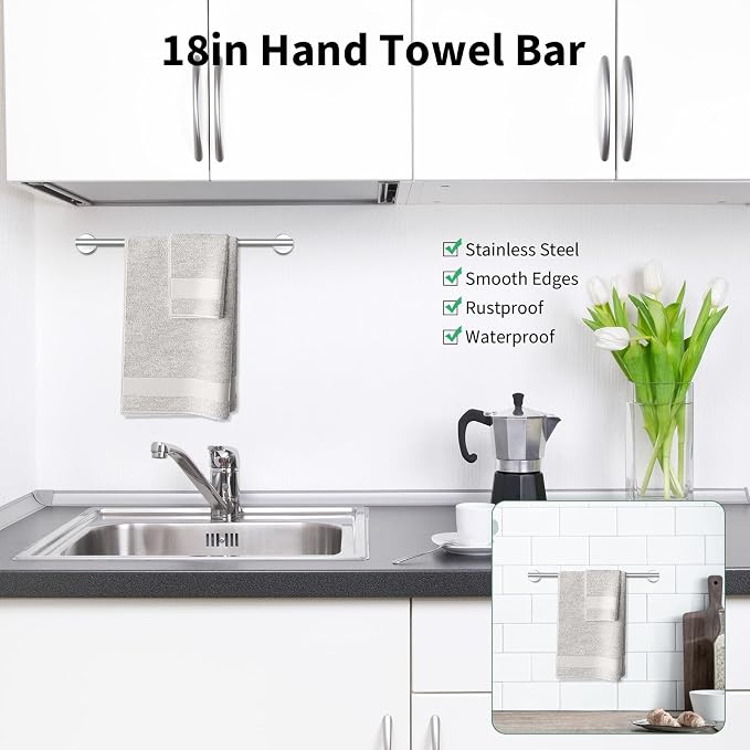 Newfun 10Pcs Brushed Nickel Bathroom Hardware Set - Includes 24&18inch Towel Bar, Robe Hook, Toilet Paper Holder, 2 Pack 5 Piece Bathroom Accessories Set Stainless Steel Wall Mounted | Include 24 inch Towel Bar, Robe Hook, Toilet Paper Holder, Stainles...