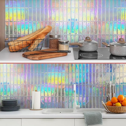 Peel and Stick Backsplash 3D Wall Tiles,Self-Adhesive,Oil Proof,Waterproof, Removable Wall Panels for Kitchen & Bathroom,Modern Design, Easy Install (10.7ft，12x9 inch,14 Pack) (Iridescent)