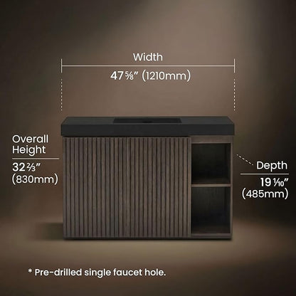 48" Bathroom Vanity with Sink Combo, Mid Century Modern Bathroom Cabinet with Doors & Open Shelf, Matte Black Integrated Sink with Overflow, Dark Grey Oak