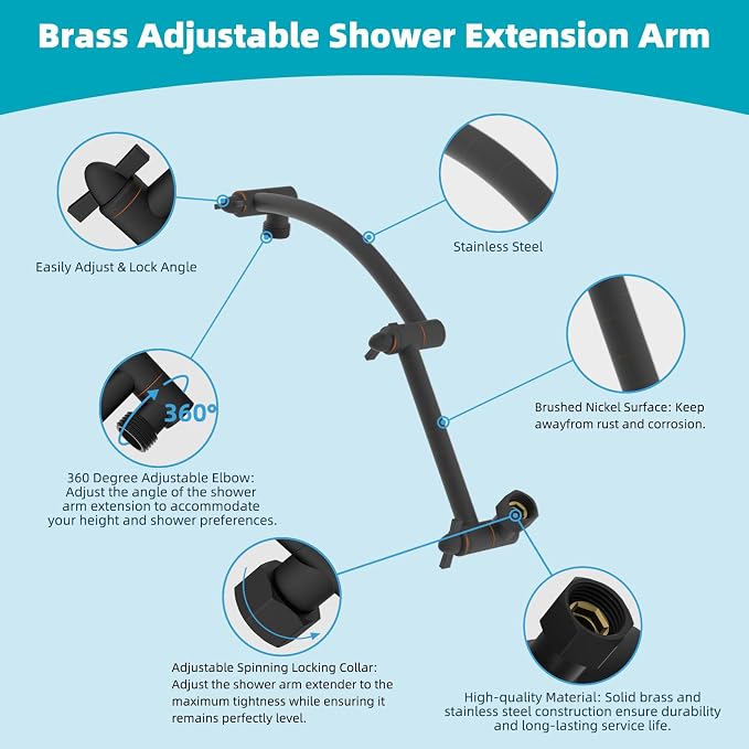 Hibbent Rain Filtered Shower Head, 13'' High Pressure Rainfall 5 Modes Showerhead with 16" Shower Head Extension Arm, Brass Adjustable Shower Arm Extender, 20 Stage Shower Filter, Oil Rubbed Bronze