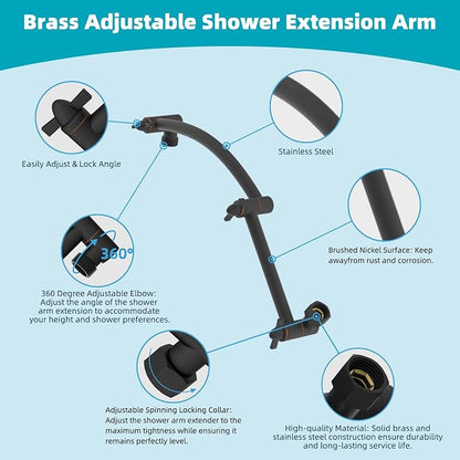 Hibbent Rain Filtered Shower Head, 13'' High Pressure Rainfall 5 Modes Showerhead with 16" Shower Head Extension Arm, Brass Adjustable Shower Arm Extender, 20 Stage Shower Filter, Oil Rubbed Bronze