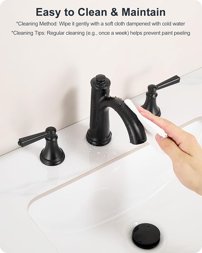 Bathroom Sink Faucet 3 Hole, Black Bathroom Faucet 8 Inch 2 Handles | Lead-Free Brass, Widespread Style, Pop-Up Drain, Pre-installed cUPC Water Hose, 10 Mins Install, For Lavatory Vanity Restroom