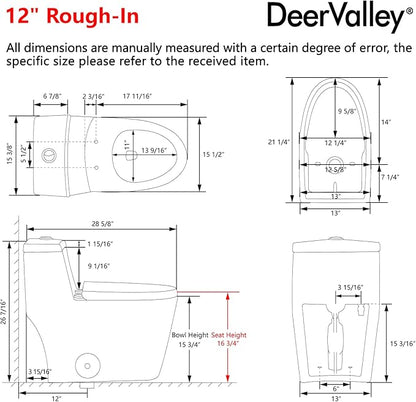 DeerValley One Piece Toilet Elongated 1.1/1.6 GPF Dual Flushing Toilets with 17" ADA Comfortable Chair Seat 12" Rough-In High-Efficiency Black Toilet DV-1F52636B