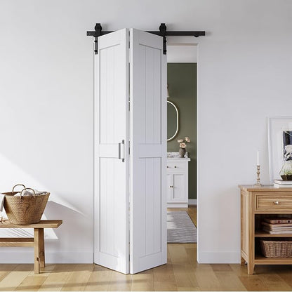 SMARTSTANDARD Bifold Barn Door 40" x 84", MDF Bi-Fold Sliding Closet Doors | Hardware Kit Included, Pre-Finished Easy Assembly, Water-Proof PVC Surface & Save Space, H-Frame, 44" Track for 2 Doors