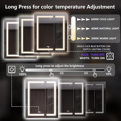 Neftis 30x36 Medicine Cabinet with Lights & Magnifier & Mirrors, GFCI Outlet, Soft-Closed Hinges, Front&Backlit, Anti-Fog, Dimmable&Tunable, Sensor Lights, Recessed/Surface, Adjustable Shelves