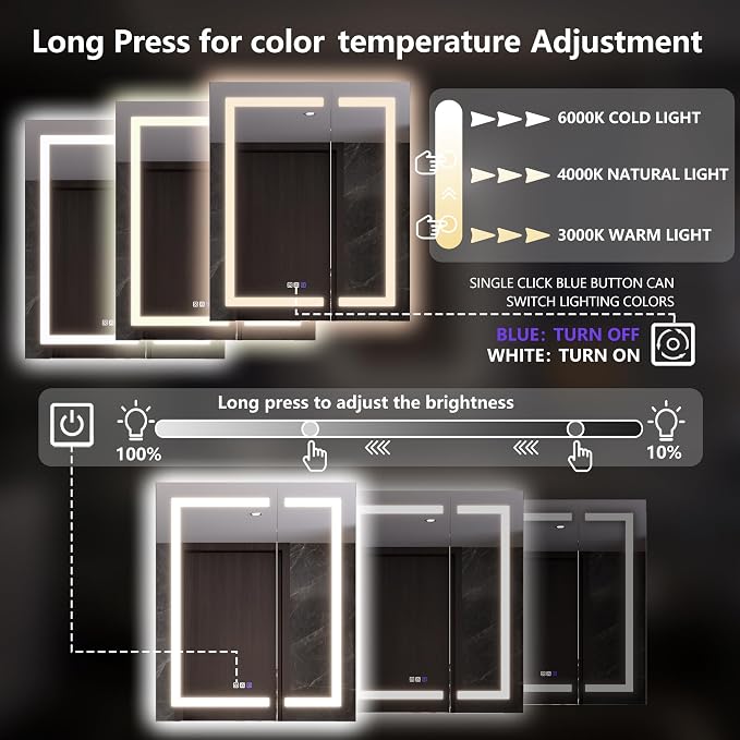 Recessed Medicine Cabinet with Lights, 30x36 Lighted Medicine Cabinet with Mirror, 5XMagnifier, GFCI Outlet, Soft-closed, Front&Backlit, Anti-Fog, Dimmable&Tunable, Sensor Lights, Adjustable Shelves