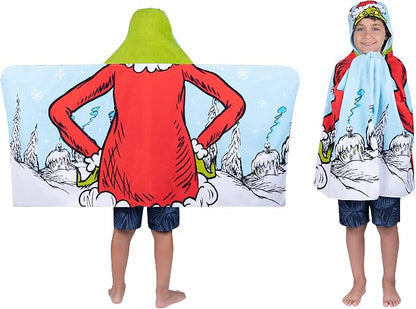 Grinch by Dr. Seuss Holiday Kids Bath/Pool/Beach Soft Cotton Terry Hooded Towel Wrap, 24 in x 50 in,(Official Dr. Seuss Product) by Franco
