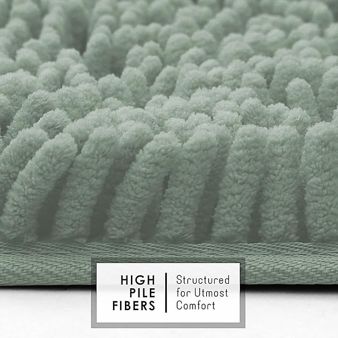 Hearth & Harbor Bathroom Rugs, Chenille Bath Mat - Machine Washable Bath Mats for Bathroom Non-Slip Backing Rubber, Quick Dry Bathroom Mat, 17 x 24 - Ice Green