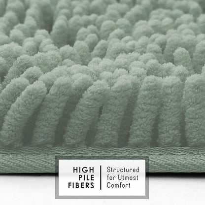 Hearth & Harbor Bathroom Rugs, Chenille Bath Mat - Machine Washable Bath Mats for Bathroom Non-Slip Backing Rubber, Quick Dry Bathroom Mat, 17 x 24 + 20 x 32 - Ice Green