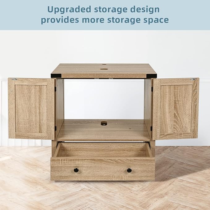 28 inch Natural Color Bathroom Vanity, Rustic Fixture Standing Pedestal Cabinet with Silver Boat Vessel Sink