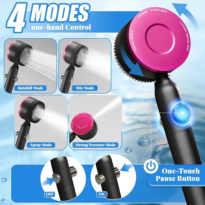 Ion Filtered Shower Head with Handheld, High Pressure 3+1Spray Showerhead with Filters&Upgraded Anti-360°Rotating Adjustable Shower Head with Wall Holder&ON/Off Switch for Dry Itchy Skin