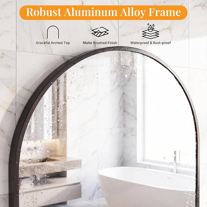 Sweetcrispy 31"x32" Arched Bathroom Mirror, Bathroom Mirrors for Over Sink | Modern Wall Mirrors Arch Decorative for Entryway, Bedroom, Vanity,Horizontal or Vertical Hanging, Black