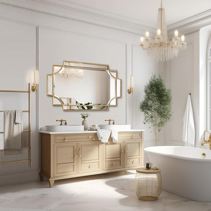 Gold Mirror for Wall, 32"x48" Large Decorative Mirrors for Wall Decor, Polished Bevelled Full Length Long Mirror for Living Room, Bathroom, Bedroom, Entryway
