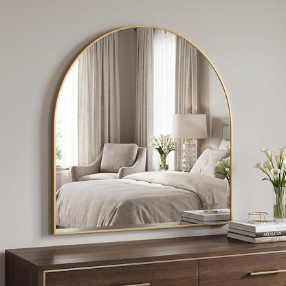 BEAUTYPEAK 28"x26" Arch Bathroom Wall Mirror, Gold | Wall Mounted Vanity Metal Frame Mirror for Bedroom, Entryway, Living Room, Fireplace